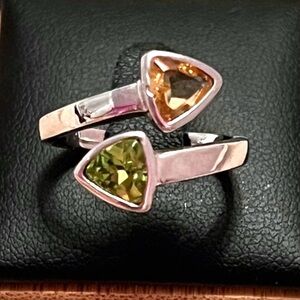 Artisan Peridot Citrine Bypass Sterling Silver Ring Size 8